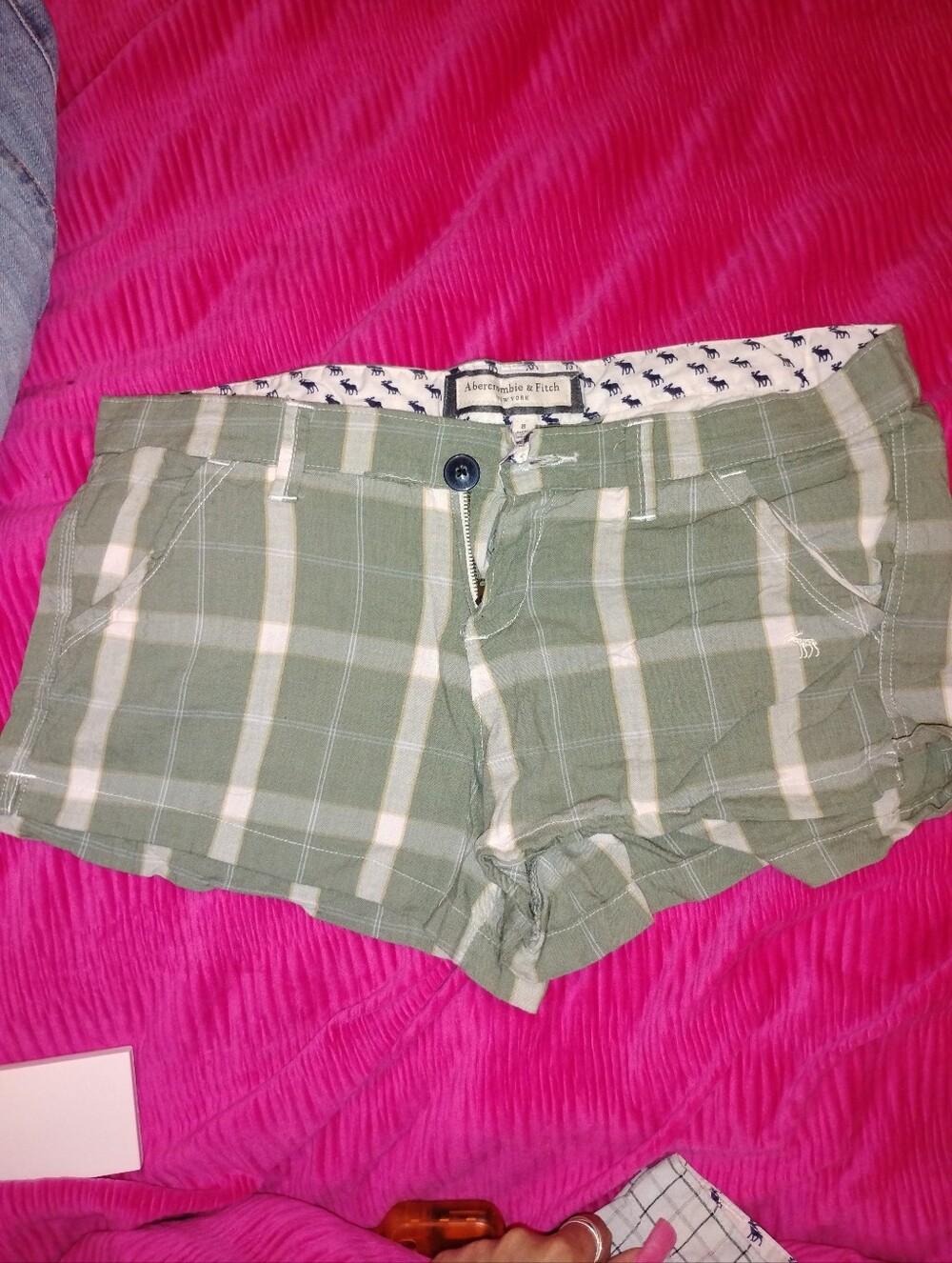 Abercrombie & Fitch Green Plaid Women's Jean Shorts